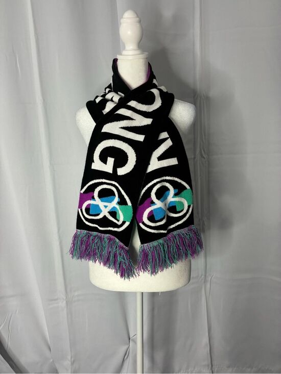 The Unbranded Brand Accessories - Unbranded Black White Graphic Knit Scarf Colorful Fringe Unisex Winter